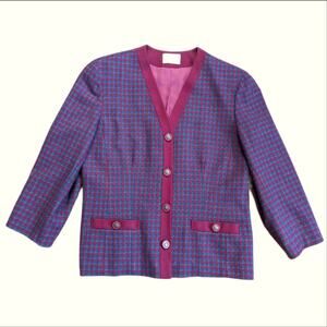 Vintage Pendleton 100% Virgin Wool Burgundy Houndstooth Fitted Blazer Jacket